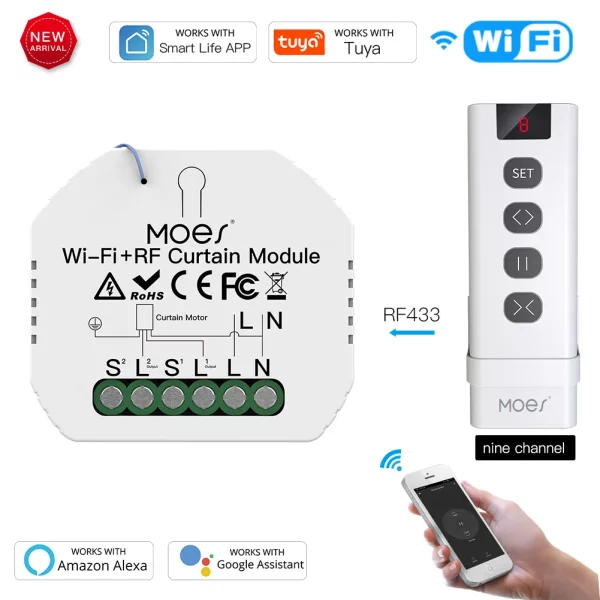 Le Module de commutation intelligent WiFi RF433 de MOES est une solution efficace pour moderniser vos volets roulants classiques.